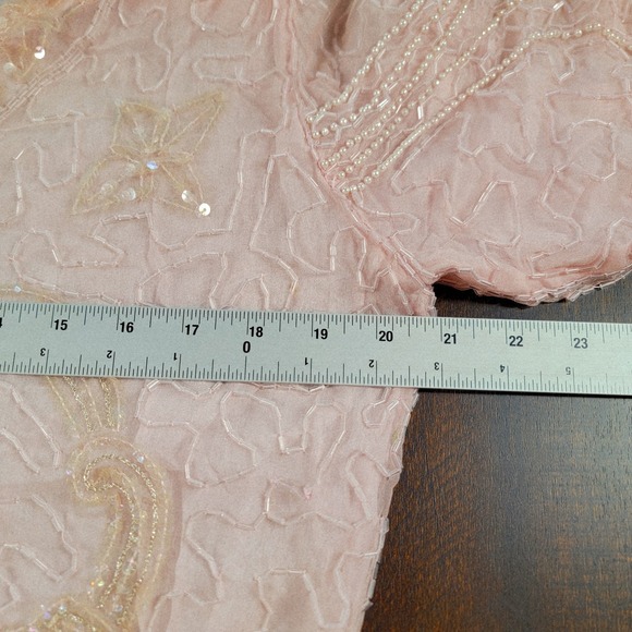 Vintage Mark John India Pure Silk Beaded Sequin Pale Pink Blouse Top Med/Large? - Picture 14 of 16